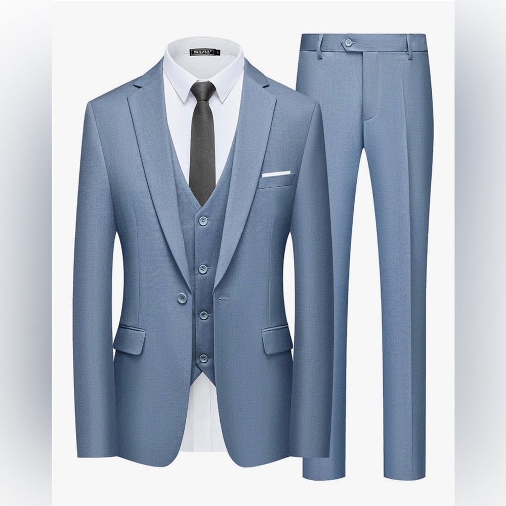 NEW WULFUL Men's Slim Fit 3-Piece Suit 1 Button Blazer Jacket Vest & Pant 3X